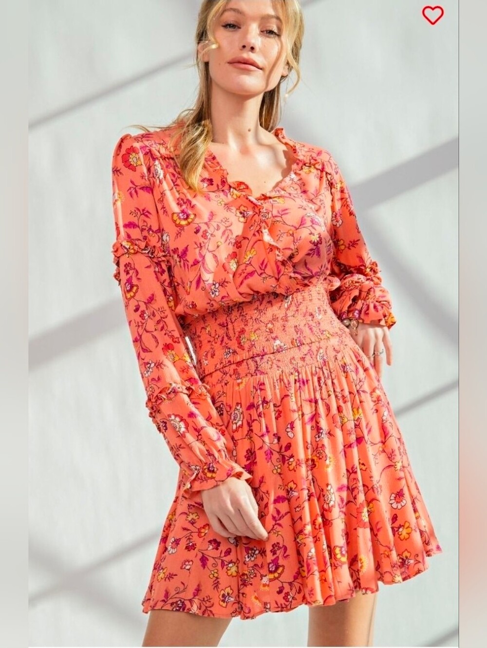 NEW!!! Easel Floral Ruffle Smocked Waist Blouse And Skirt in Coral, NWT